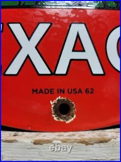 Vintage Texaco Porcelain Sign 1962 Old Filling Station Oil Gas Pump Plate Man 12