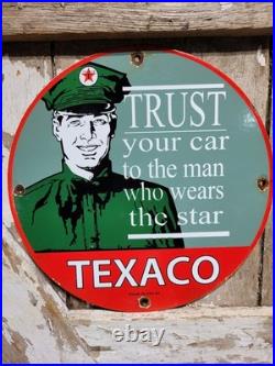 Vintage Texaco Porcelain Sign 1962 Old Filling Station Oil Gas Pump Plate Man 12