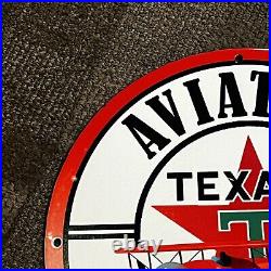 Vintage Texaco Porcelain Sign Aviation Gasoline Oil Service Station Pump Plate