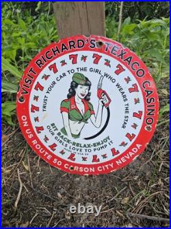 Vintage Texaco Porcelain Sign Casino Carson City Nevada 1959 Vintage Gas Oil 12