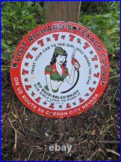 Vintage Texaco Porcelain Sign Casino Carson City Nevada 1959 Vintage Gas Oil 12