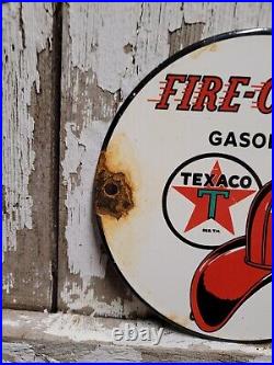 Vintage Texaco Porcelain Sign Fire Chief Gas Station Pump Plate Oil Service 6