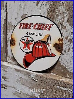 Vintage Texaco Porcelain Sign Fire Chief Gas Station Pump Plate Oil Service 6