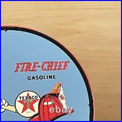 Vintage Texaco Porcelain Sign Fire Chief Gasoline Oil Station Service Pump Plate