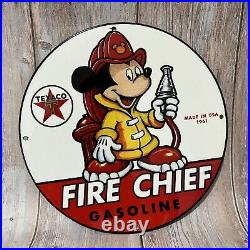 Vintage Texaco Porcelain Sign Gas Oil Fire Chief Mickey Disney Gasoline Station