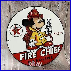 Vintage Texaco Porcelain Sign Gas Oil Fire Chief Mickey Disney Gasoline Station