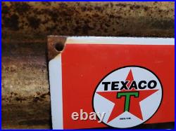 Vintage Texaco Porcelain Sign Gas Pump Plate Gasoline Motor Oil Fuel Company