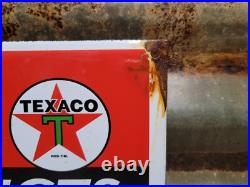 Vintage Texaco Porcelain Sign Gas Pump Plate Gasoline Motor Oil Fuel Company