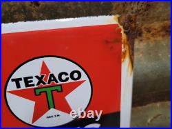 Vintage Texaco Porcelain Sign Gas Pump Plate Gasoline Motor Oil Fuel Company