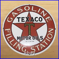 Vintage Texaco Porcelain Sign Gasoline Gas Filling Station Motor Oils Pump Plate