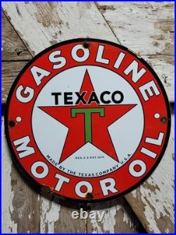 Vintage Texaco Porcelain Sign Motor Oil Gasoline Station Old Service Pump Plate