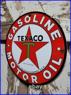 Vintage Texaco Porcelain Sign Motor Oil Gasoline Station Old Service Pump Plate