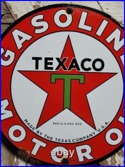Vintage Texaco Porcelain Sign Motor Oil Gasoline Station Old Service Pump Plate