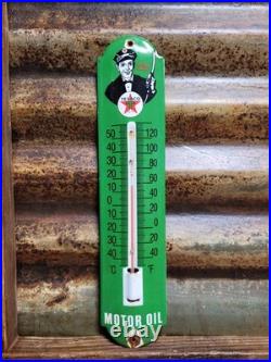 Vintage Texaco Porcelain Sign Old 12 Thermometer Motor Oil Gas Pump Station