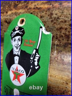 Vintage Texaco Porcelain Sign Old 12 Thermometer Motor Oil Gas Pump Station