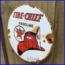 Vintage Texaco Porcelain Sign Old Fire Chief 6 Gas Pump Plate Oil Texas Star