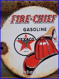 Vintage Texaco Porcelain Sign Old Fire Chief Gas Station Pump Plate Motor Oil 6