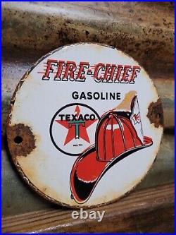 Vintage Texaco Porcelain Sign Old Fire Chief Gas Station Pump Plate Motor Oil 6