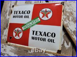 Vintage Texaco Porcelain Sign Old Motor Oil Gas Pump Plate Service Advertising