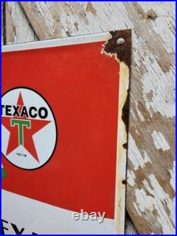 Vintage Texaco Porcelain Sign Old Motor Oil Gas Pump Plate Service Advertising