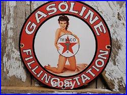 Vintage Texaco Porcelain Sign Rare Old Filling Station Gasoline Pump Plate Woman