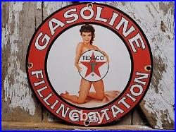 Vintage Texaco Porcelain Sign Rare Old Filling Station Gasoline Pump Plate Woman