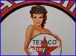 Vintage Texaco Porcelain Sign Rare Old Filling Station Gasoline Pump Plate Woman