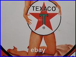 Vintage Texaco Porcelain Sign Rare Old Filling Station Gasoline Pump Plate Woman