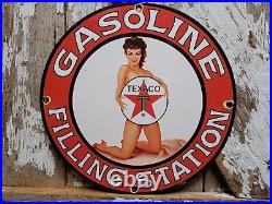 Vintage Texaco Porcelain Sign Rare Old Filling Station Gasoline Pump Plate Woman