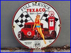 Vintage Texaco Porcelain Sign Route 66 Full Service Gas Station Pump Highway USA