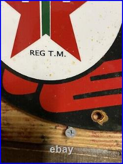 Vintage Texaco Porcelain Sign Sky Chief Gas Station Pump Plate Fuel Motor Oil
