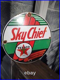 Vintage Texaco Porcelain Sign Sky Chief Texas Gasoline Station Service Pump