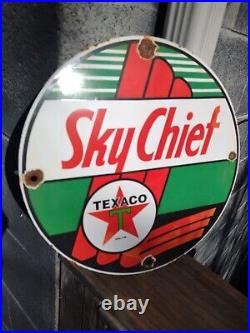 Vintage Texaco Porcelain Sign Sky-chief Texas Gasoline Station Service Pump