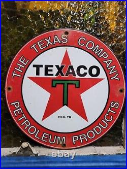 Vintage Texaco Porcelain Sign Star Big Oil Gas Station Petrol Service Pump Plate