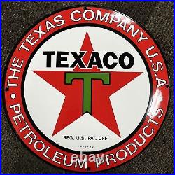 Vintage Texaco Porcelain Sign Star Service Motor Gas Oil Fuel Station Pump Plate