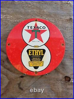 Vintage Texaco Porcelain Sign Texas Motor Oil Gas Garage Service Pump Ethyl 12