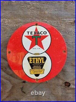 Vintage Texaco Porcelain Sign Texas Motor Oil Gas Garage Service Pump Ethyl 12