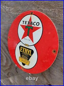 Vintage Texaco Porcelain Sign Texas Motor Oil Gas Garage Service Pump Ethyl 12