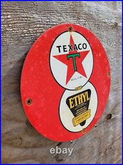 Vintage Texaco Porcelain Sign Texas Motor Oil Gas Garage Service Pump Ethyl 12