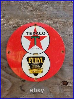 Vintage Texaco Porcelain Sign Texas Motor Oil Gas Garage Service Pump Ethyl 12