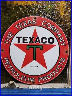Vintage Texaco Porcelain Sign Texas Star Big Oil Gas Station Petrol Service Pump