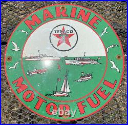 Vintage Texaco Porcelain Sign USA Oil Marine Boat Gas Pump Plate Petroliana 12