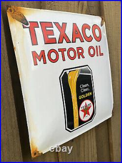 Vintage Texaco Porcelain Sign USA Texas Star Motor Lubester Gas Pump Petroliana
