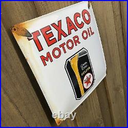 Vintage Texaco Porcelain Sign USA Texas Star Motor Lubester Gas Pump Petroliana