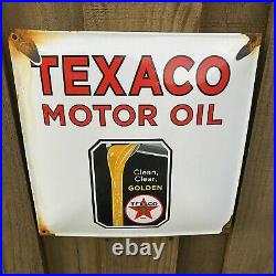Vintage Texaco Porcelain Texas Motor Oil Gas Pump Advertising Petroliana Sign