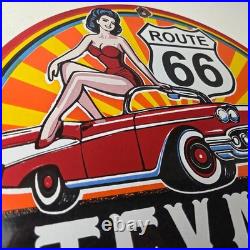Vintage Texaco Route 66 Pin Up Porcelain Sign Chevy Gas Station Sign