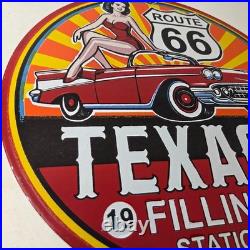 Vintage Texaco Route 66 Pin Up Porcelain Sign Chevy Gas Station Sign