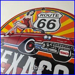 Vintage Texaco Route 66 Pin Up Porcelain Sign Chevy Gas Station Sign