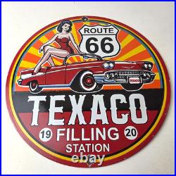 Vintage Texaco Route 66 Pin Up Porcelain Sign Chevy Gas Station Sign Vintage Texaco Route 66 Pin Up Porcelain Sign Chevy Gas Station Sign