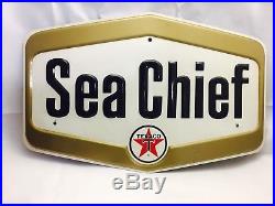 Vintage Texaco Sea Chief Marine Outboard Motor Gas Pump Tin Sign Day 1 Condition Vintage Texaco Sea Chief Marine Outboard Motor Gas Pump Tin Sign Day 1 Condition